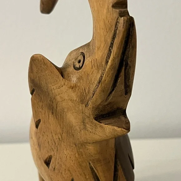 Vintage Hand Carved Wooden Elephant With Raised Trunk Good Luck Animal Figurine - Picture 6 of 10